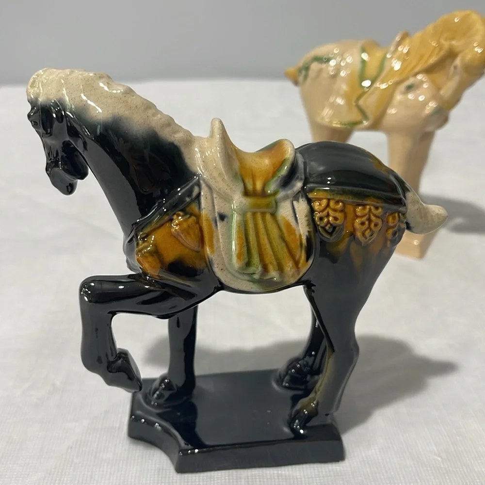 Vintage Chinese Tang Dynasty Majolica Sancai Drip Glaze War Horses set of 6 - Picture 11 of 16
